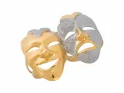 10k or 14k Two-Tone Comedy and Tragedy Theater Masks Split Shank Mens Ring