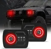2Pcs Rectangle 5×7 7×6 Inch LED Headlights with Halo DRL & Turn Signal High/Low Beam,Compatible With Cherokee XJ Wrangler YJ GMC Dodge Kenworth T300 Replacement H6054 H5054 6052 (Red Halo)