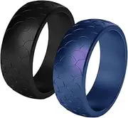 FSZOPO Silicone Wedding Ring for Men, 2/4 /5 Packs Breathable Silicone Rubber Band, Fish Scales Design Silicone Ring Set for Crossfit Workout