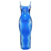 Blue Print Dress Woman Backless Slip Dress Women Summer Long Dresses for Women Evening Party Dresses M