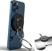 GALENPOO 3 in 1 Magnetic Wireless 18W Fast Charger Compatible with iPhone Mag-Safe iWatch AirPod Other Phones, Magnetic Phone Holder with Double Ring Kickstand, Fast Charging Station (Black)