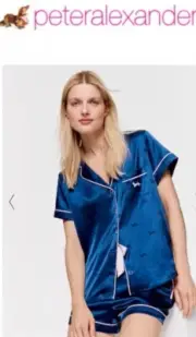 Peter Alexander Ladies PJ Pyjamas Satin Short Set (Large) Navy/Pink