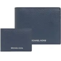 在飛比找蝦皮商城優惠-【Michael Kors】藍色皮革男用8卡短夾+票卡夾