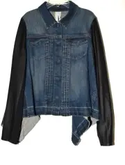 BCBG Maxazria Midnight Falls Drape Raw Edge Blue Denim Snap Jacket Womens M NWT