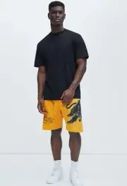 New Ed Hardy Crouching Panther Sweat Shorts XL Yellow