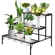 DelSol 2X Plant Stand 3 Tier Outdoor Indoor Metal Flower Pots Rack Corner Planter Display Shelf Black