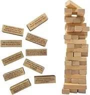 Xunweiad 54 PCS Questions Tumbling Tower Game Ice Breaker Questions Tumbling Wooden Giant Wood Stacking Game with Scoreboard