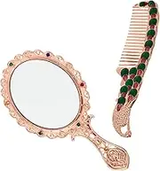 Elegant 2-in-1 Mirror Comb Set Portable Mini Vanity Mirror for Women for Travel Makeup Cosmetics Random Style
