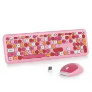 Pink Colorful Wireless Keyboard and Mouse Combo Set 2.4GHz Retro Typewriter K...