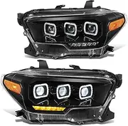 DNA MOTORING Pair Full LED Projector Headlights Compatible with Toyota Tacoma 2016-2023, Square Halo Ring Full LED Sequential Chase Turn Signal, Black, HL-HAY-045-BK