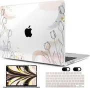 MEEgoodo Case for MacBook Air M4/M3/M2 13.6 inch 2025 2024 2022, Fit Model A3240 A3113 A2681, Compatible with MacBook Air 13 inch,Laptop Hard Shell Case with Keyboard Cover,Engraving Hand Drawn Floral