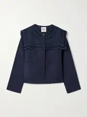 [Sea] Sea - Marie Broderie Anglaise Cotton And Linen-blend Jacket - Navy - small small Blue