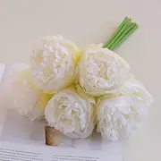 [Xiao Hua] 2 Pieces Bouquet, Total 10 Artificial Peony Silk Flowers and Leaves, Home Office Wedding Party Holiday bar Decoration (White)
