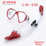 Prescription Myopia Scuba Diving Snorkel set dive goggles face mask, Red
