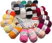 [LovLim] Crochet Yarn kit, 24 Soft Cotton Yarn skeins, 1500+ Yards, for Crochet and Knitting, Craft DK Yarn, Free Crochet/Amigurumi Patterns, Perfect Starter kit