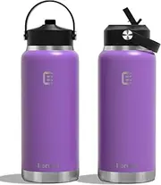 Berusd 1L Insulated Water Bottle, Leak Proof Straw Lid, Stainless Steel Vacuum Insulated Water Bottle, Wide Mouth Bottle with Flex Cap, Double Walled Travel Cup Thermo Bottle Mug Drink Flasks, Purple