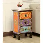 Rajasthani Solid Wooden Side Table 3 Drawer Entryway Handpainted Bedside Table