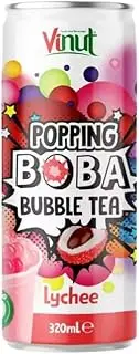 Vinut Popping Boba Bubble Tea Lychee Fl 320ml 6 Pack