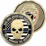 DFFDFF ST. Michael Police Officer Prayer Challenge Coin Thin Blue Line Law Enforcement Skull Coin for Gift