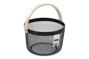 Box Sweden Mesh Round Basket Wood Handle 26x26x18cm Black