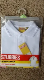 Stubbies School Wear Child's Short Sleeve White Polo sz4 BNWT (9)