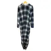 PJ Place Adult One Piece Pajama Green Plaid Hooded Deer Antlers XXXL 3XL