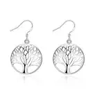 Sterling Silver Plated Earrings Drop Dangle Fish Hook Tree Of Life .96" L407