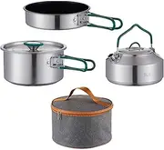 ＫＬＫＣＭＳ 3X Camping Cooking Set Pot Pan Kettle Saucepan Cookset Stockpot Camping Cookware Included Carry Bag for Campfire Travel BBQ