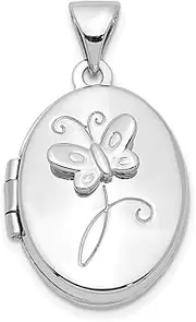 [JewelryWeb] 925 Sterling Silver Polished Holds 2 photos 17x14mm Butterfly Angel Wings Locket