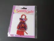 Sequins Applique Red Purple Beaded Purse Bag Craft Sew Embellishment 3.5"