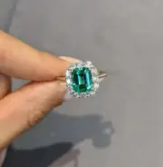 2.10 Ct Natural Octagon Emerald Diamond Proposal Ring14K solid white gold