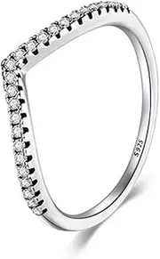 [TOFBS] Wishbone V-Form Ring 925 Sterling Silver Rings Sparking Cubic Zirconia Ring Jewelry Hypoallergenic Thumb Ring Birthday Gifts for Women Girls Couples