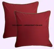 Indian Maroon Plain Dyed Cotton Cushion Pillow Cover Ethnic Pillow Case Sham 2PC