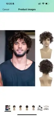 Baruisi Mens Curly Wig Brown Layered Short Wig Synthetic, Brown