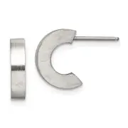 Stainless Steel Chisel Brushed J Hoop Post Earrings