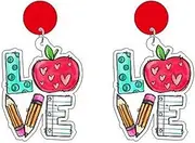 [MALOYANVE] Teacher Earrings for Women Girls Unique Cute Funny Asymmetric Small Blackboard ART MATH READING Books Book Dangle Drop Earrings Bohemian Cartoon Resin School Earrings Jewelry Gift