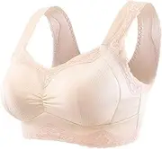 [GHAKKE] Mastectomy Bra for Women Post Surgery Special Brasieres Full Coverage Pocket Bra Sexy Lace Wireless Sleep Bralette(Apricot,Medium)