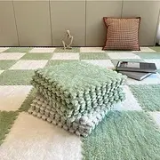 Plush Foam Interlocking Floor Mat |.Square Interlocking Carpet Tile Rug with Color Coordinated Side Stripes for Kids Bedroom Playroom Beautiful