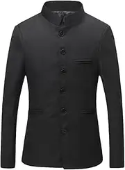 [Ancientomes] Dragon Embroidery Men Chinese Style Tunic Suit Jacket Stand Collar Kung Fu Uniform Coat Single Breasted Black