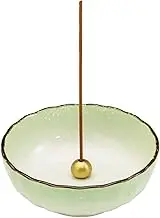 Asayu Japanese Lotus Incense Holder for Sticks 4.1 inch (105mm), Traditional Made in Japan Ceramic Ash Catcher and Brass Incense Burner Set - Light Green