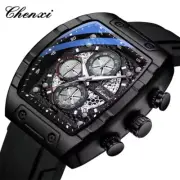 CHENXI Men Rectangle Watch Multifunction Quartz Wristwatch Male Silicone Watches