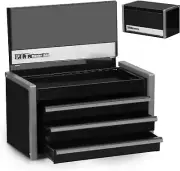 Mini Black Tool Box, Portable 3 Drawer Steel Stackable Tool Box with Magnetic Ta