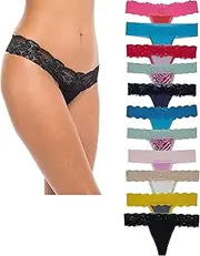 [Sexy Basics] Womens Cotton Thong Underwear Pack - Sexy Lace Breathable Soft Stretch T-Back Hollow Out Bikini Panties