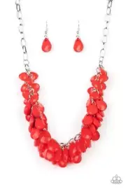 Paparazzi Colorfully Clustered Red Necklace and Earrings New