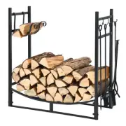 30” Outdoor Firewood Racks, Heavy-Duty Logs Holder w/Shovel, Poker, Tongs, Br...