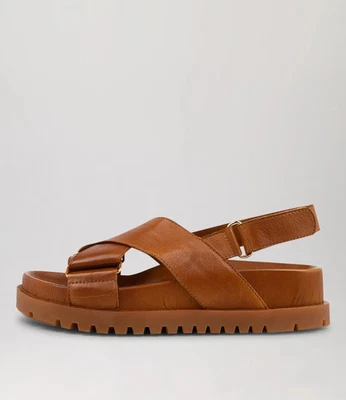 New Django & Juliette Ubari Toffee Leather Sandals Womens Shoes Casual