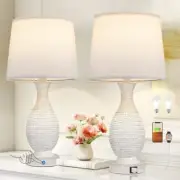 Farmhouse Table Lamps for Bedroom - Bedside Lamps Set of 2 with A. White Shade