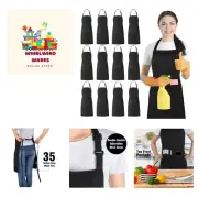 12 Pack Bib Aprons with 2 Pockets Adjustable Kitchen Cooking Chef Apron for W...