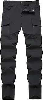 [LAMLUCK] Men's Hiking Pants Lightweight Quick Dry Tactical Pants Fashion Outdoor Waterproof Stretch Waist Cargo Work Pant