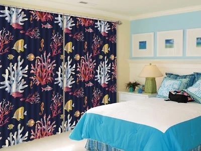 3D Coral Fish 677 Blockout Photo Curtain Print Curtains Drapes Fabric Window AU